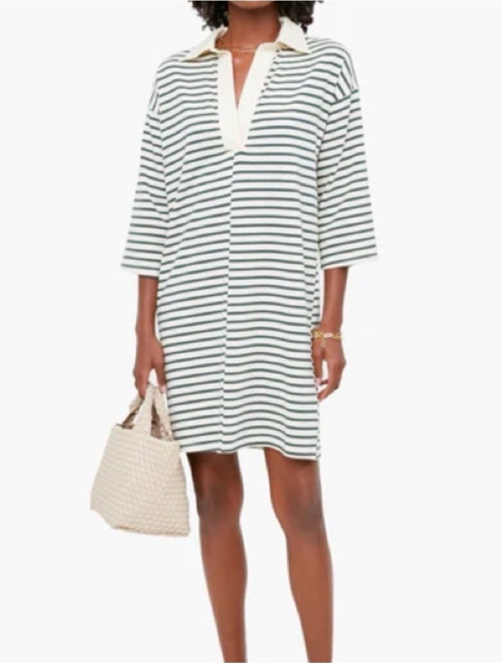 Tuckernuck Striped Polo Knit Dress in White and Green